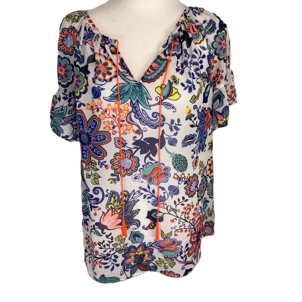 Milly Blouse Women S Multi Floral Paisley Boho Peasant Festival Casual Chiffon‎